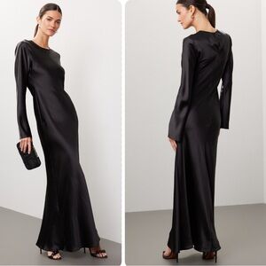 Revolve Delfi Collective Long Sleeve Black Satin Gown Size XS NWT